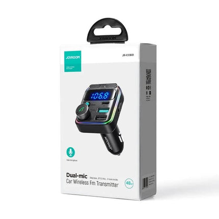 Dual Mic Car Wireless FM Transmitter For Hands Free Calls - compact Bluetooth 5.3 FM transmitter with dual mic, USB playback and LED display