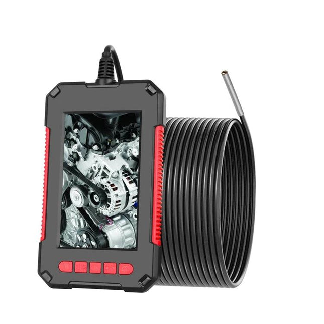 Waterproof Handheld Endoscope for Industrial Inspections and Maintenance showing probe, coiled cable and screen inspecting engine
