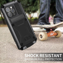 R-JUST Heavy-Duty Waterproof and Shockproof Phone Case with Built-in Holder for iPhone 15 Pro Max