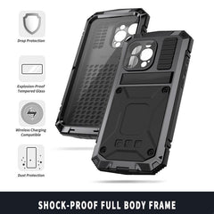 R-JUST Heavy-Duty Waterproof and Shockproof Phone Case with Built-in Holder for iPhone 15 Pro Max