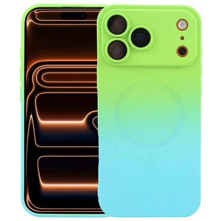 iPhone Case For Everyday Protection in neon green-to-blue gradient with slim profile, camera lens film and precise cutouts for ports and buttons