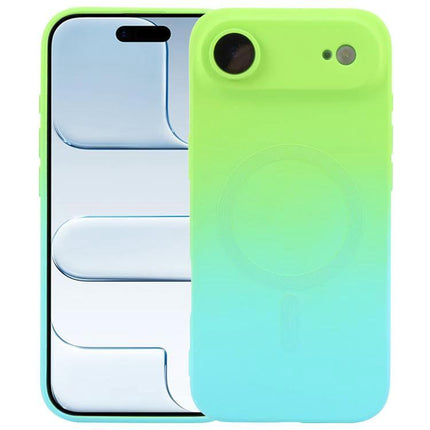 Gradient Phone Case For Everyday iPhone Protection During Daily Use On The Go On The Move — neon green-to-blue slim protective case for iPhone, minimalist gradient finish