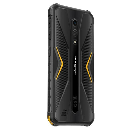 Ulefone Rugged Smartphone for Everyday Outdoor Activities rugged black phone with dual camera, textured grip and yellow accents