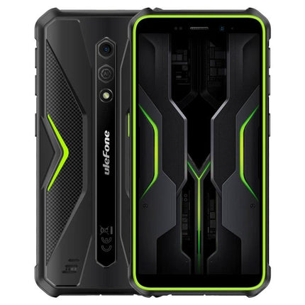 Ulefone Rugged Smartphone for Everyday Outdoor Activities - black and green rugged phone with reinforced corners and textured back
