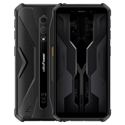 Ulefone Rugged Smartphone for Everyday Outdoor Activities - black rugged phone front and back with reinforced corners and textured back