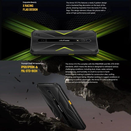 Ulefone Rugged Smartphone for Everyday Outdoor Activities - black rugged phone with IP68 protection, drop resistant design for hiking and construction