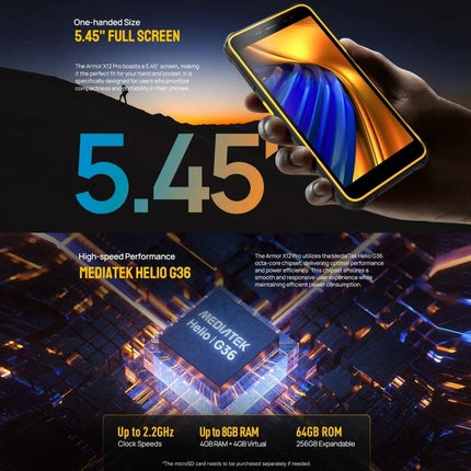 Ulefone Rugged Smartphone for Everyday Outdoor Activities - 5.45" one-handed rugged phone with MediaTek Helio G36, up to 8GB RAM, 64GB ROM, water and drop protection