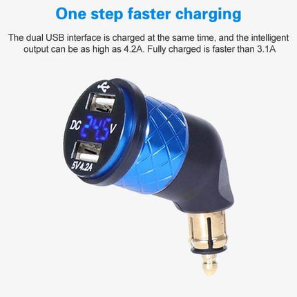 Motorcycle USB Charger With Voltmeter For Onboard Power Monitoring - dual USB 4.2A blue LED voltmeter charging plug for phones GPS cameras