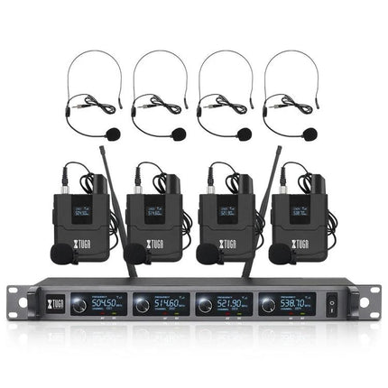 Keep your voice clear during daily events with XTUGA Microphone - 4-channel UHF wireless headset mic system with belt packs and rack receiver