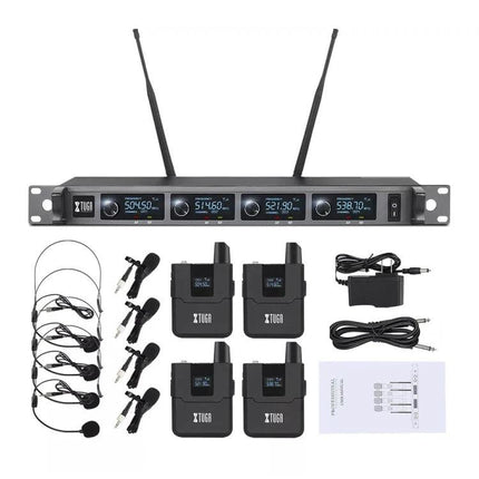 Keep your voice clear during daily events with XTUGA Microphone - UHF wireless lavalier kit for weddings, parties, meetings (rack receiver and 4 transmitters)