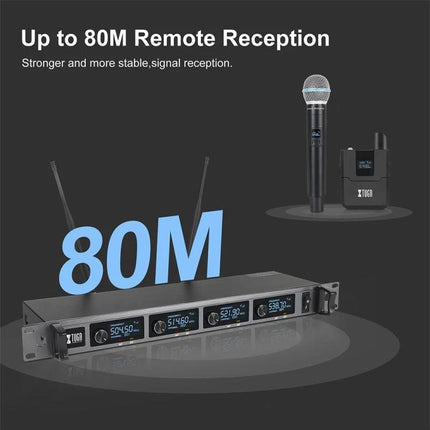 Keep your voice clear during daily events with XTUGA Microphone - UHF wireless system with handheld mic, bodypack and 80M remote reception for clear speech