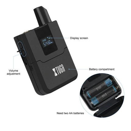 Keep your voice clear during daily events with XTUGA Microphone - XTUGA UHF wireless bodypack transmitter with display and AA battery compartment