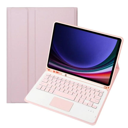 Leather Bluetooth Keyboard Case for Samsung Galaxy Tab S9 with Pen Holder in pink, detachable slim keyboard and pen slot