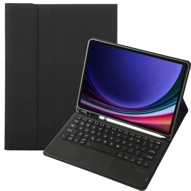 Leather Bluetooth Keyboard Case for Samsung Galaxy Tab S9 with Pen Holder - Black folio with detachable Bluetooth keyboard and pen slot