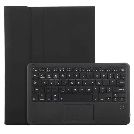 Leather Bluetooth Keyboard Case for Samsung Galaxy Tab S9 with Pen Holder shown in black, detachable Bluetooth keyboard with trackpad and protective folio cover