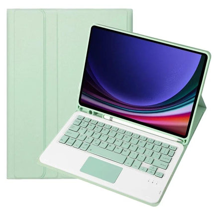 Leather Bluetooth Keyboard Case for Samsung Galaxy Tab S9 with Pen Holder - mint green folio with detachable Bluetooth keyboard and pen slot