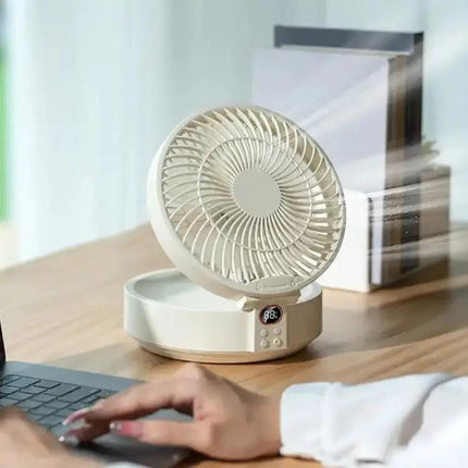 Foldable Rechargeable Swivel Wall And Desktop Fan With Light