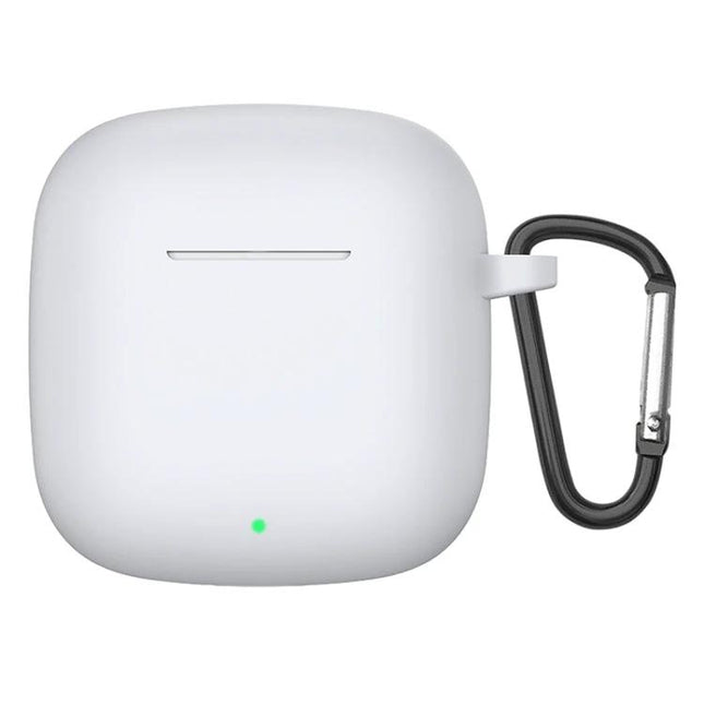 Silicone Case Keeps Huawei Earbuds Safe for Daily Outings — white silicone protective case with carabiner and charging access