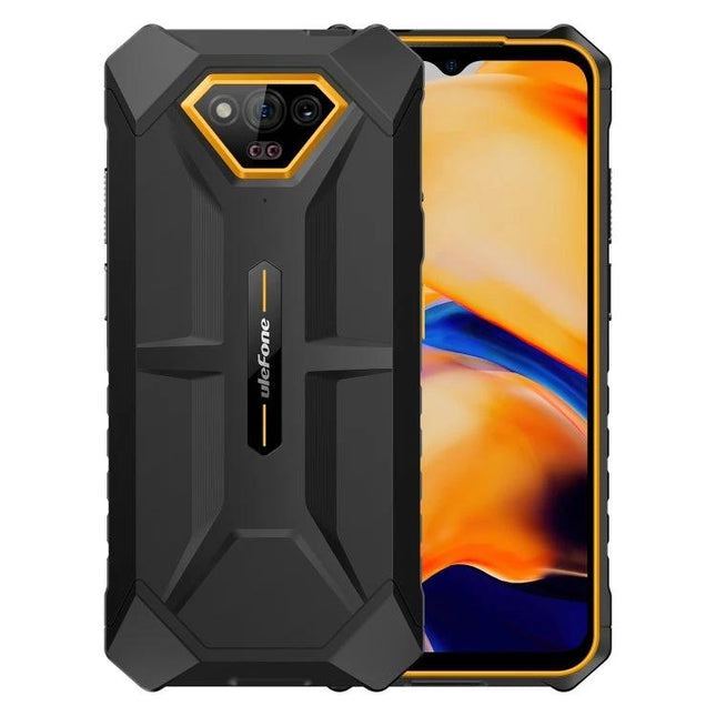 Ulefone Rugged Phone for Everyday Outdoor and Work Tasks showing black rugged phone with reinforced corners, rear camera and front screen