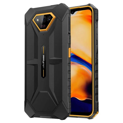Ulefone Rugged Phone for Everyday Outdoor and Work Tasks - black and yellow durable rugged smartphone showing front and reinforced back