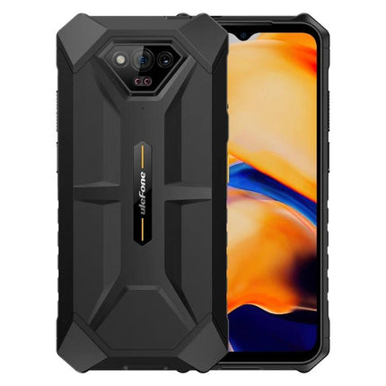 Ulefone Rugged Phone for Everyday Outdoor and Work Tasks black rugged handset front and back showing reinforced corners and screen