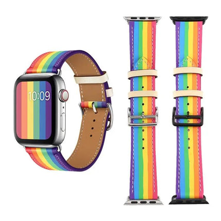Rainbow Leather Apple Watch Band Compatible 38-45mm