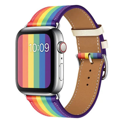 Rainbow Leather Apple Watch Band Compatible 38-45mm