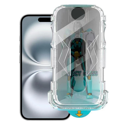 iPhone Privacy Tempered Glass Screen Protector For Daily Public Use In Cafes Or Transit showing privacy glass on iPhone with case and anti-peep angle