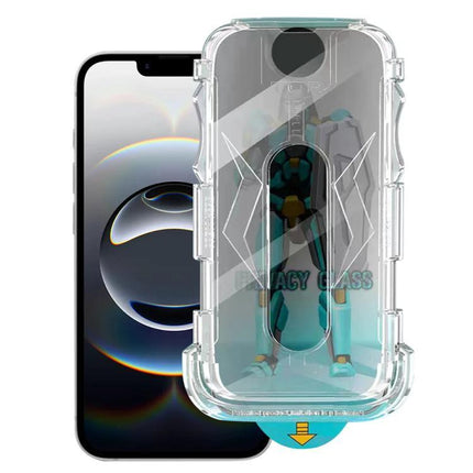 iPhone Privacy Tempered Glass Screen Protector For Daily Public Use In Cafes Or Transit showing clear case and privacy glass on iPhone display