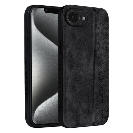 AZNS Phone Case For Everyday iPhone Protection - black leather-textured dual-material iPhone case with TPU core, slim grip and camera cutout