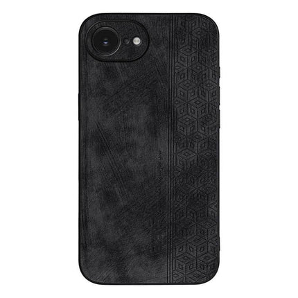 AZNS Phone Case For Everyday iPhone Protection - black leather-texture dual-material case with grip strip and geometric pattern, slim TPU core protection