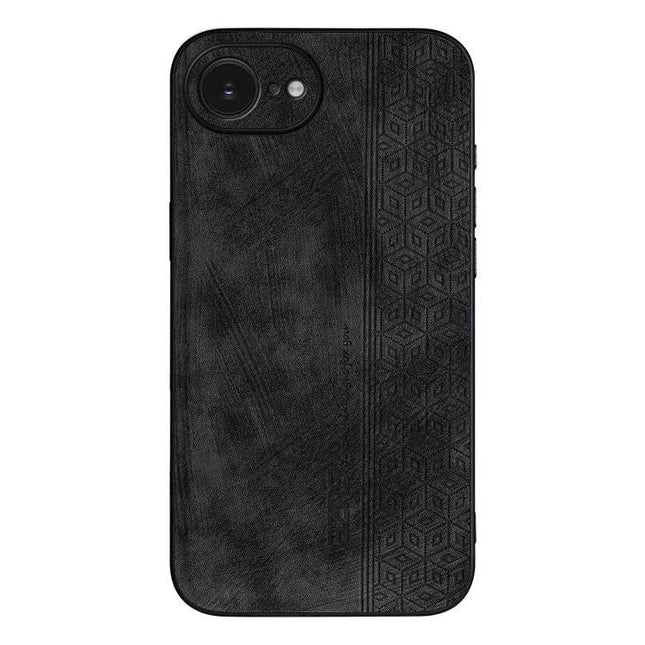 AZNS Phone Case For Everyday iPhone Protection - black leather-texture dual-material case with grip strip and geometric pattern, slim TPU core protection