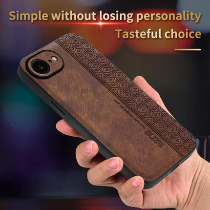 AZNS Phone Case For Everyday iPhone Protection - brown leather-textured dual-material case with grip and slim profile held in hand