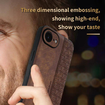 AZNS Phone Case For Everyday iPhone Protection brown leather-textured iPhone case with embossed geometric pattern, slim TPU core and grip