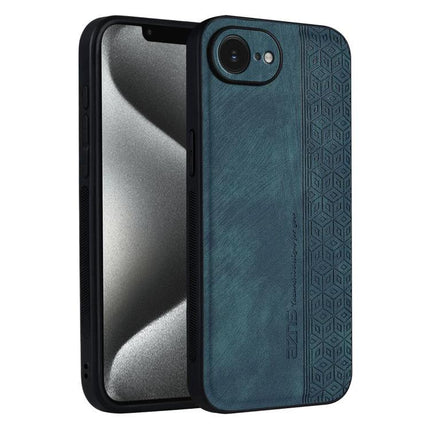 AZNS Phone Case For Everyday iPhone Protection in teal leather exterior and black TPU core showing textured grip and camera cutout
