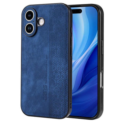 AZNS Phone Case For Everyday iPhone Protection in blue leather-texture with TPU core, slim grip, and raised camera protection