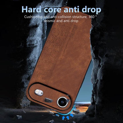 AZNS Embossed Phone Case For IPhone Series Everyday Protection With Embossed Skin Texture brown leather-like 3D grip shown falling anti-drop protection