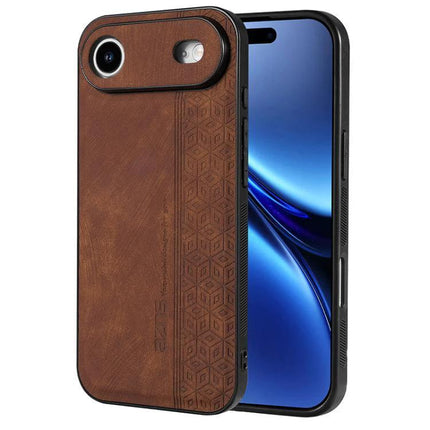 AZNS Embossed Phone Case For IPhone Series Everyday Protection With Embossed Skin Texture brown leather-like TPU case with 3D grip for iPhone 16
