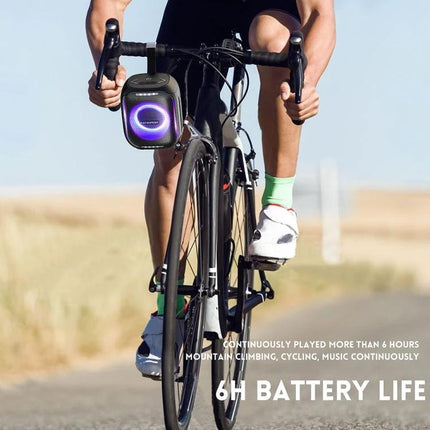 HOPESTAR Portable Bluetooth Speaker For Outdoor Picnics And Home mounted on a bike showing compact IPX5 design
