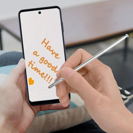 Touch Screen Stylus Pen for Motorola Moto G Stylus 5G 2022 being used to write “Have a good time!!!” on the phone screen, replacement stylus for precise note-taking and sketching