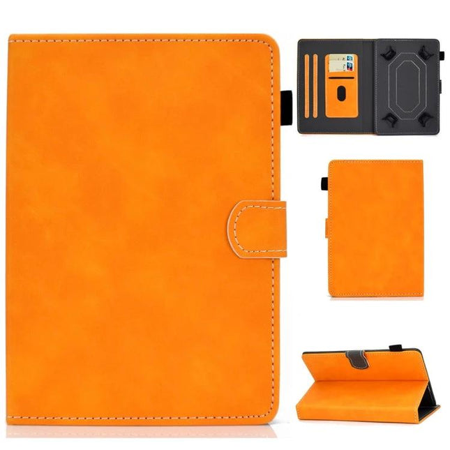 Universal Leather Flip Case for 7 to 10 Inch Tablets with Holder - orange PU leather folio with card slots and hands-free stand