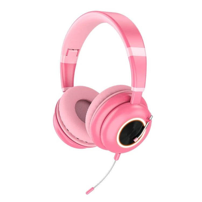Foldable Wireless Headset For Gaming And Calls With Mic in pink, lightweight foldable design with mic and on-ear controls