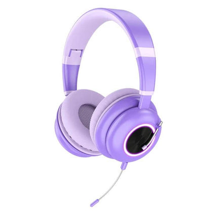 Foldable Wireless Headset For Gaming And Calls With Mic purple foldable wireless headset with mic, lightweight on-ear controls, portable