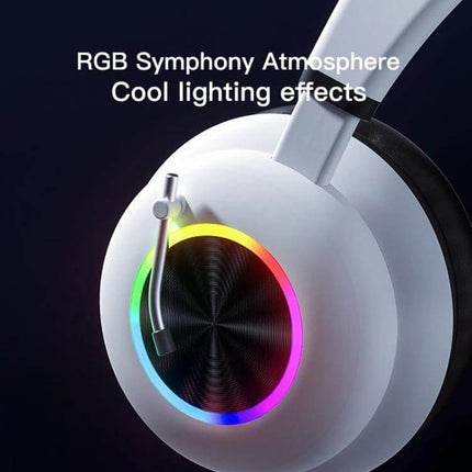 Foldable Wireless Headset For Gaming And Calls With Mic with RGB lighting, foldable hinge, built-in mic and on-ear controls