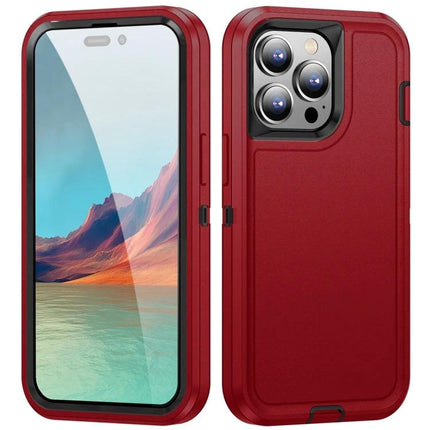 Waterproof Phone Case For Daily On-The-Go Protection in matte red showing front touchscreen and rear camera cutout, 3-layer durable splash-proof design