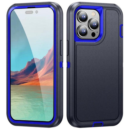 Waterproof Phone Case For Daily On-The-Go Protection - rugged black and blue 3-layer protective phone case showing front and back with camera cutout