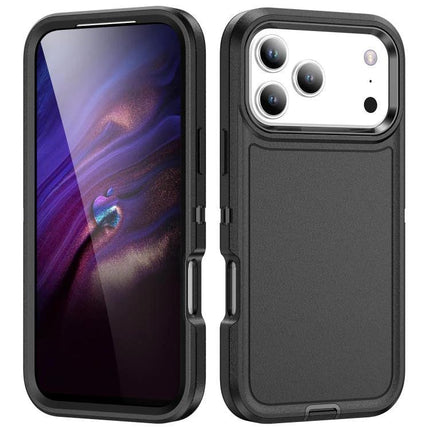 Rugged iPhone Case For Daily Use And Travel - three-layer black protective case with raised edges, impact-absorbing PC and rubber design for commuting and outdoor use