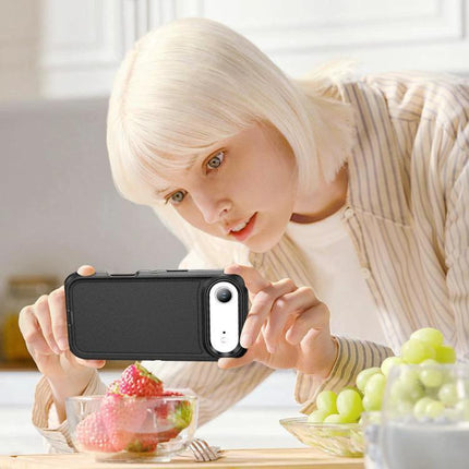 Rugged Phone Case For Everyday Protection And Daily Use With Drop Resistant Design - black 3-layer drop resistant phone case shown in hands photographing fruit