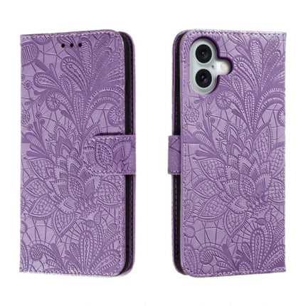 Leather Flip Case for Everyday Phone Protection - purple embossed floral wallet flip cover with 360-degree protection and built-in stand