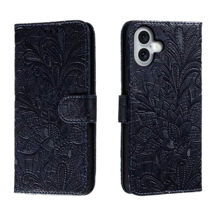Leather Flip Case for Everyday Phone Protection in embossed navy leather with magnetic closure and built-in stand, slim 360-degree coverage